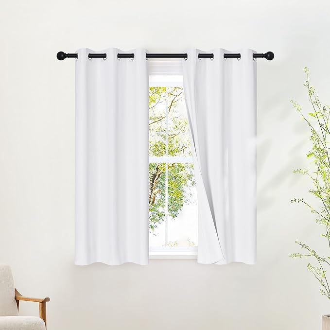 NICETOWN 100% Blackout White Curtains 48 inch Long, Grommet Thermal Window by NICETOWN