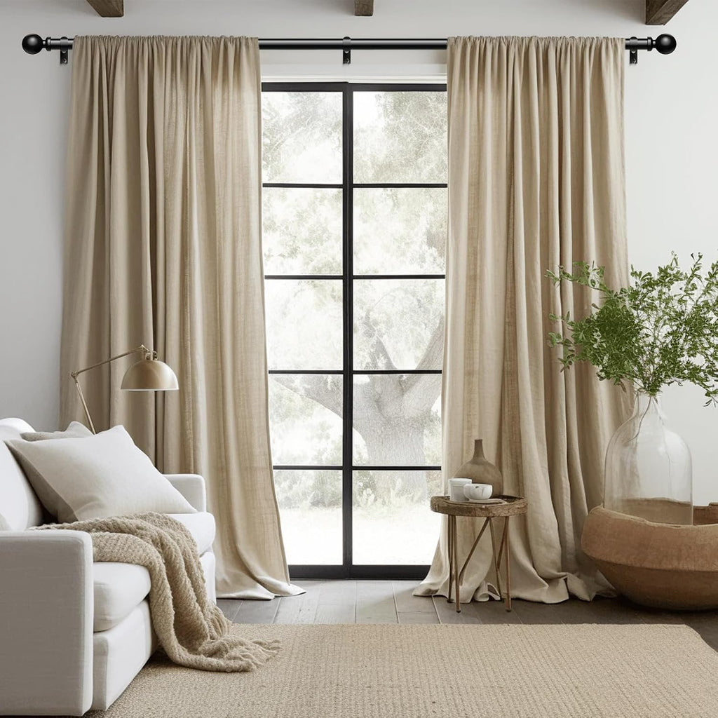 Curtain Rods 36-88 Inch, Black 1 Inch Adjustable Heavy Duty Curtain Rods for Windows, Decorative Modern Window Treatment Rod, Telescopic Splicing Metal Drapery Pole, Easy Installation