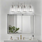 EJIAXIN Crystal Bathroom Vanity Lights, 4 Light Bath Mirror Light Brushed Nickel Round Crystal Wall Mount Light Fixture Over Mirror Morden for Living Room