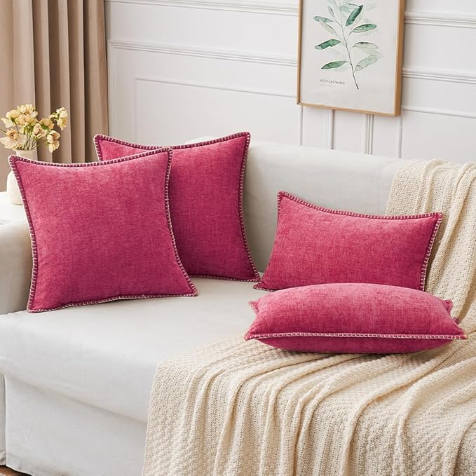 MIULEE Pack of 2 Couch Throw Pillow Covers 18x18 Inch Hot Pink Farmhouse - Image 5