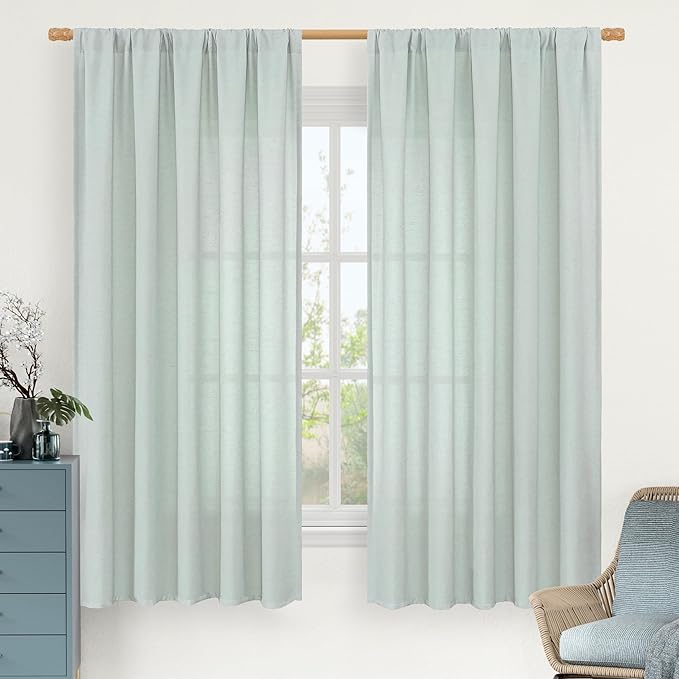 LAMIT Linen Curtains 63 Inch for Bedroom, Light Filtering Neutral Semi Sheer by LAMIT