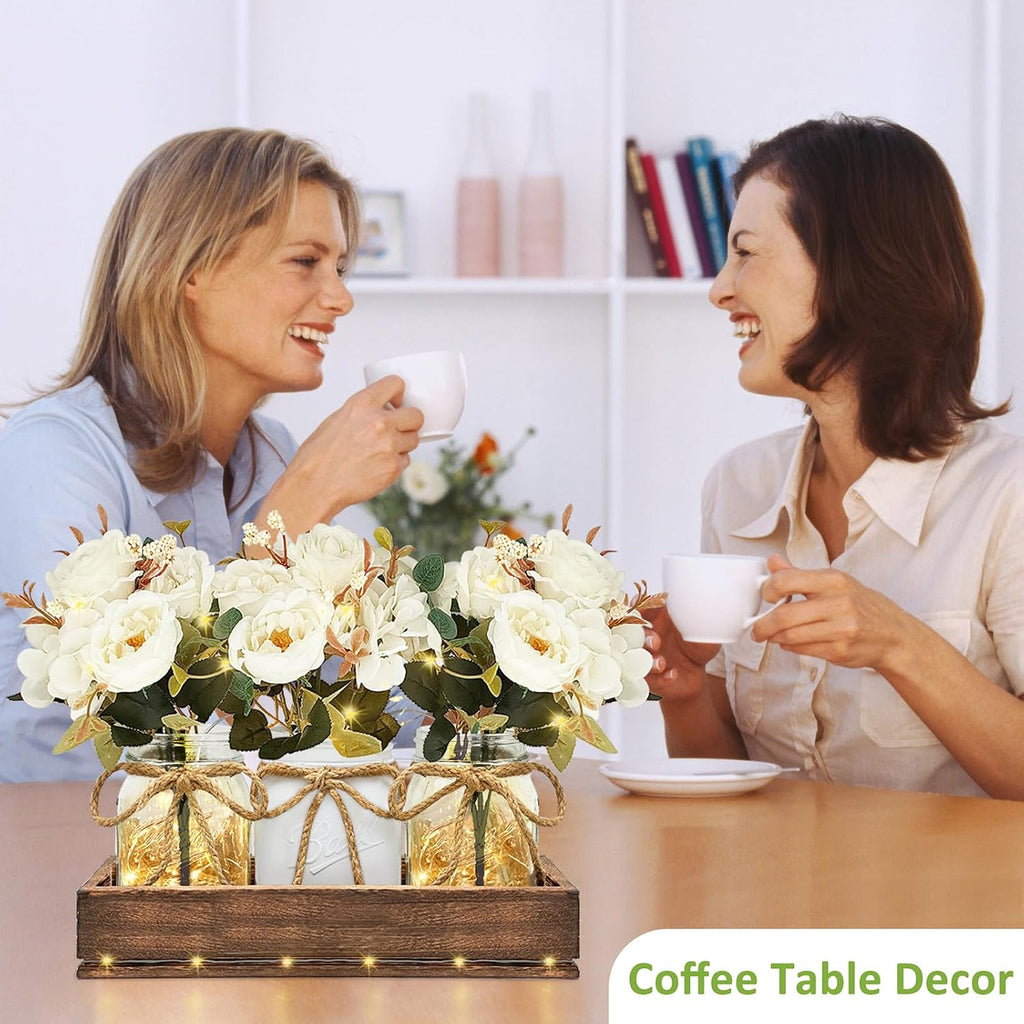 HOMECOR Mason Jar Centerpiece Table Decor with Remote Control LED Lights