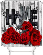 Yddsky 4 Pcs Red Rose Shower Curtain Set with Rugs Bathroom Set