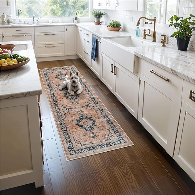 Washable 2x5 Hallway Runner Rug: Indoor Vintage Water Resistant Kitchen by HYHAOYUNLAI