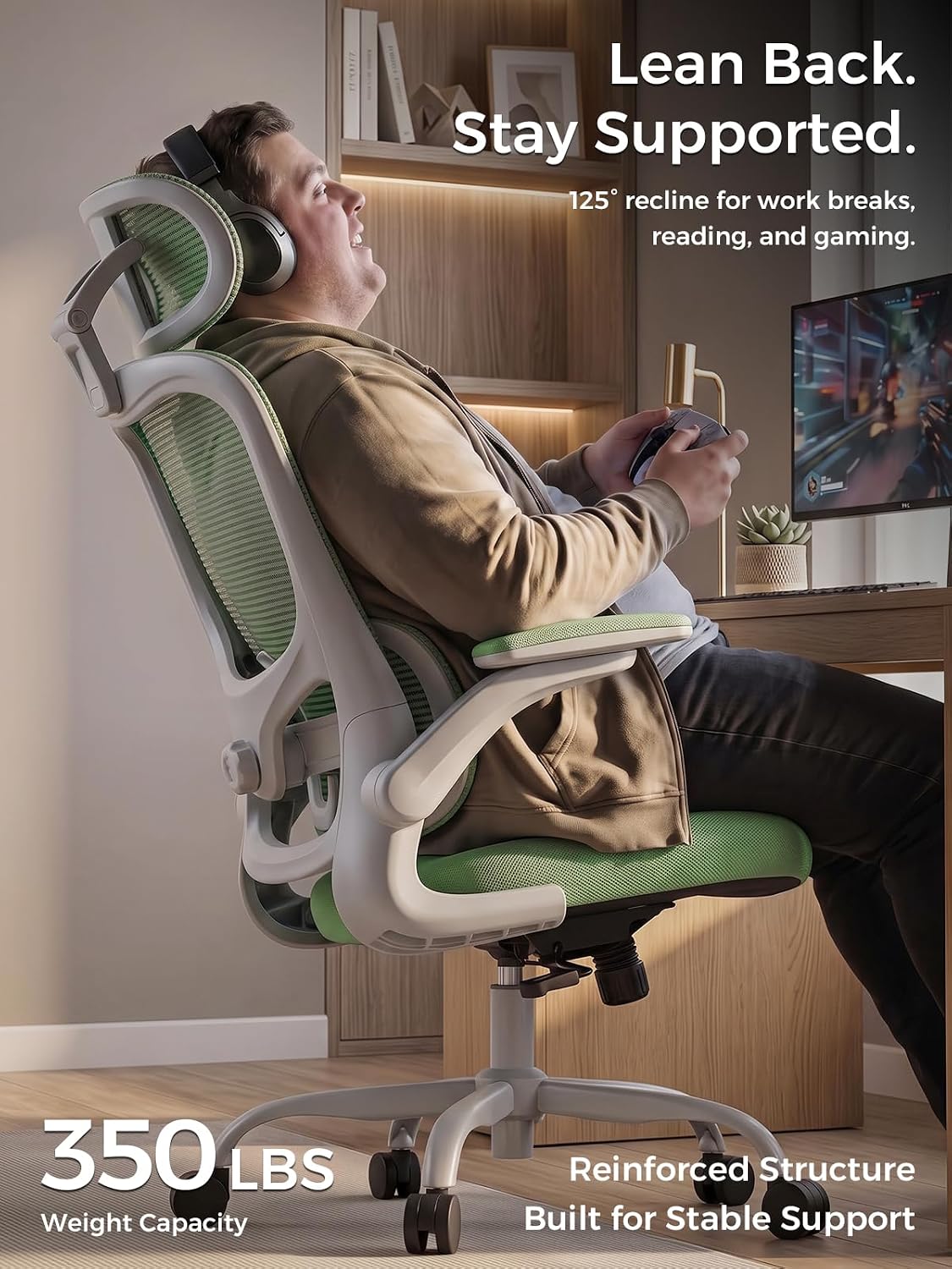 Ergonomic Office Desk Chair, Adjustable Dual Lumbar Support & Thick Seat