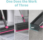 AIR U+ Floor Scrub Brush with Long Handle, 3-in-1 Rotating Head & Squeegee