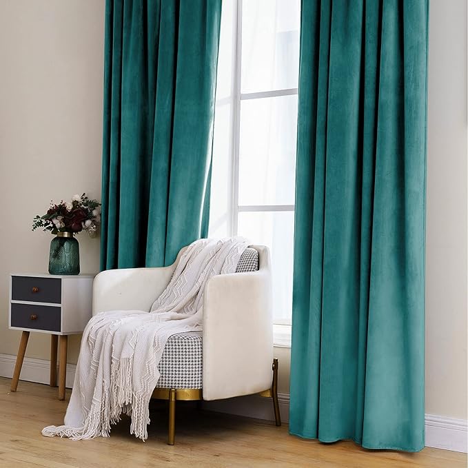 MIULEE Teal Velvet Curtains 96 inches 2 Panels - Image 7