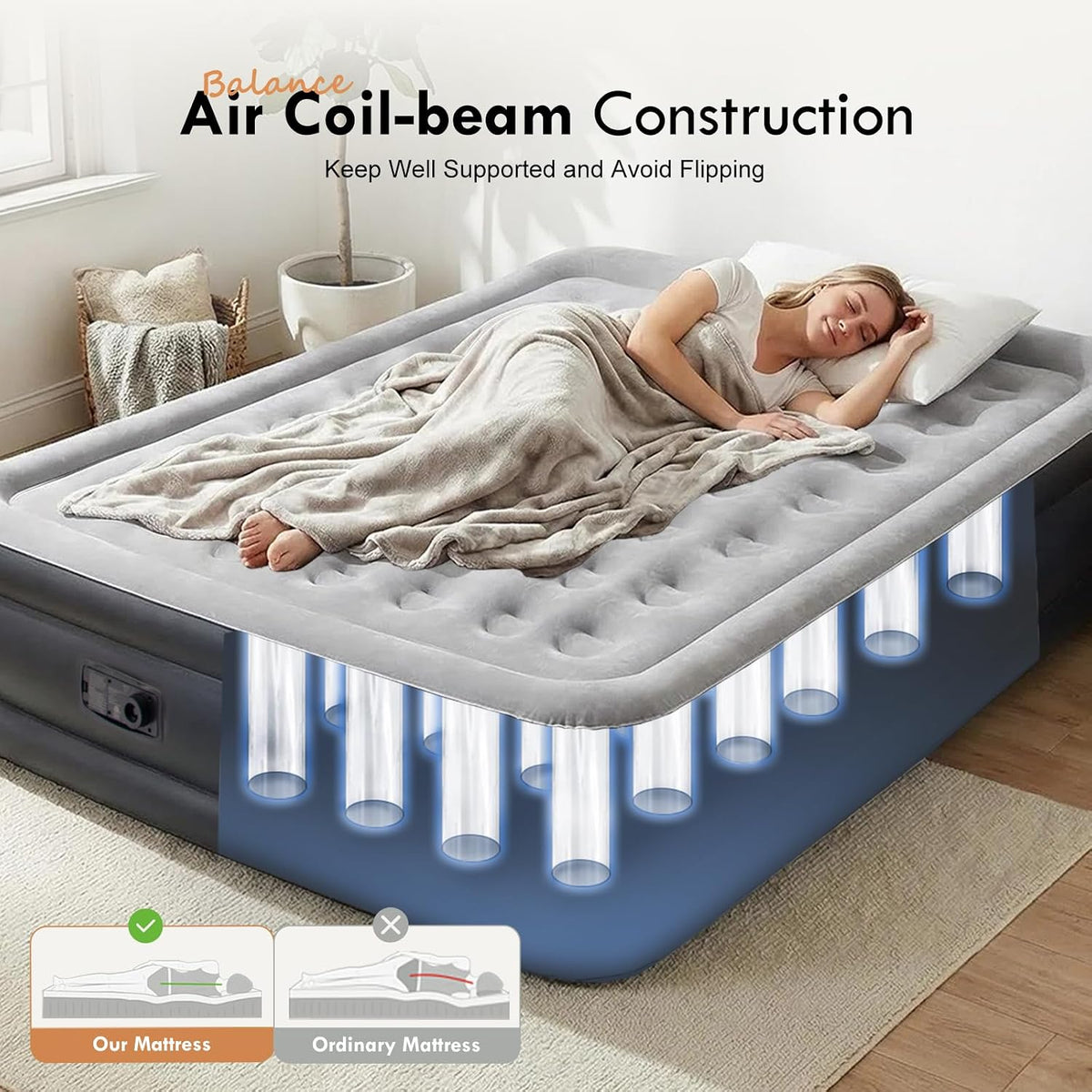 DIMAR GARDEN King Size Air Mattress with Built in Pump, 18.5” Blow Up Mattress, Inflatable Bed for Home