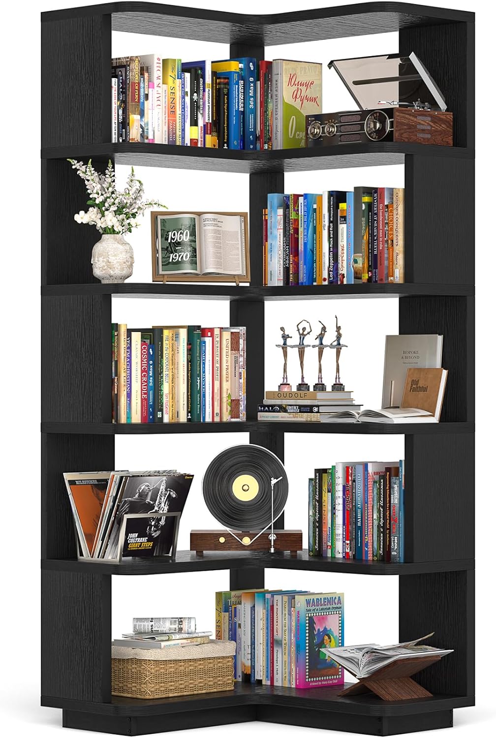 Armocity Corner Book Shelf, 6-Shelf L Shaped Corner Bookshelf with Baffle