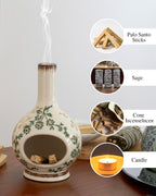 Handmade Ceramic Incense Holder，Stick & Backflow - Sage Holder for Burning ，Meditation Accessories，Easily Grab All Incense Ash (Green and Beige)
