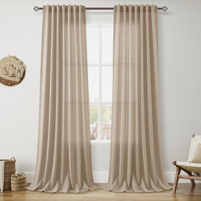 Sepia Beige Linen Curtains 120 Inches Long by Nanspring