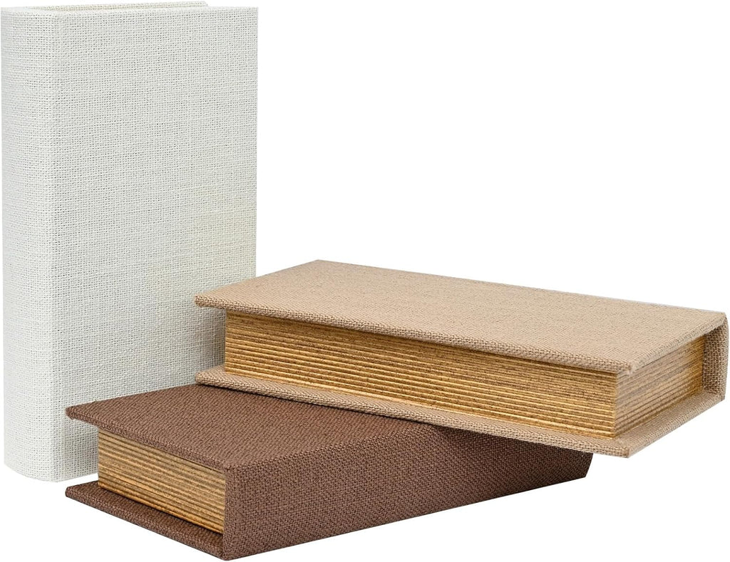 Decorative Linen Faux Book Storage Box Neutral Decorative Book Accent,8"
