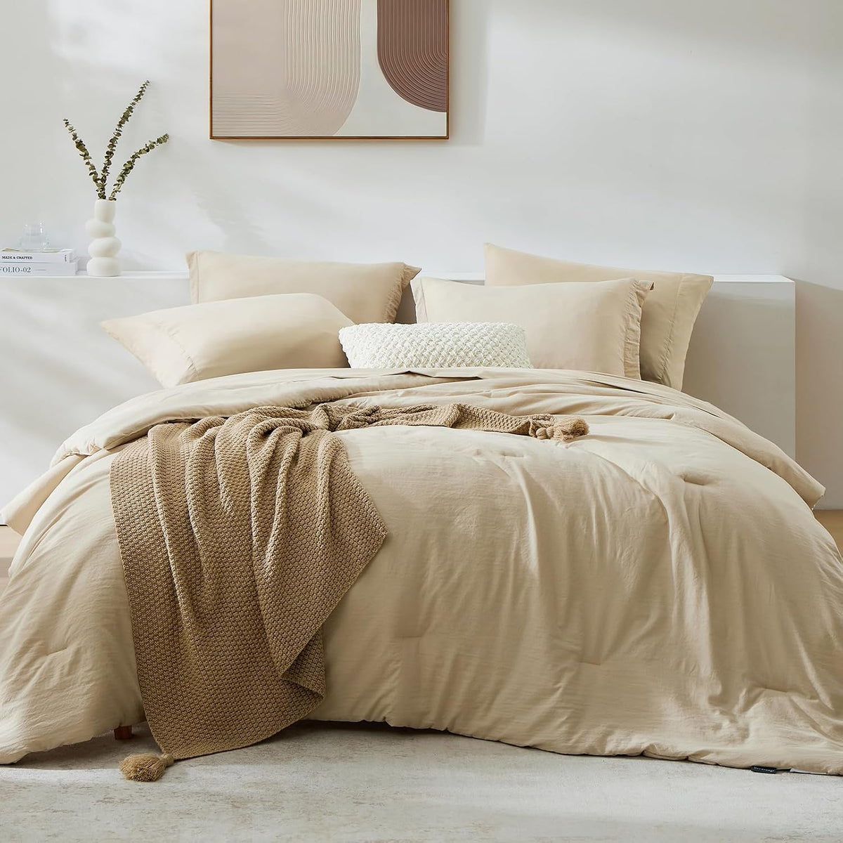 Queen Comforter Set-7 Pieces Soft Prewashed Bed in a Bag Queen Bedding Sets