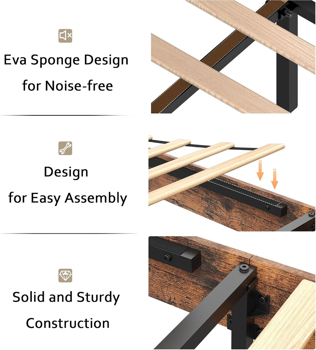 KEIKI Queen Size Bed Frame,Wood Platform Bed Frame with Storage Headboard