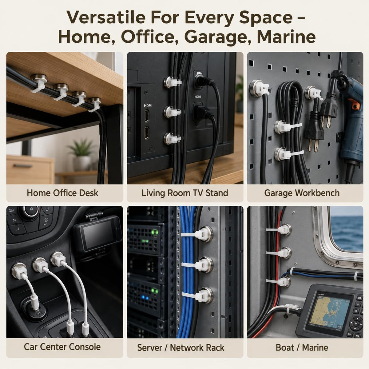 Magnetic Cable Zip Tie Mounts Kit, 50 Pcs Holders with 200 Pcs Cable Ties, Heavy-Duty Magnetic Wire Management for Desk, Office, Home, Automotive, Marine, Multipurpose Cable Clips Organizers, Silver