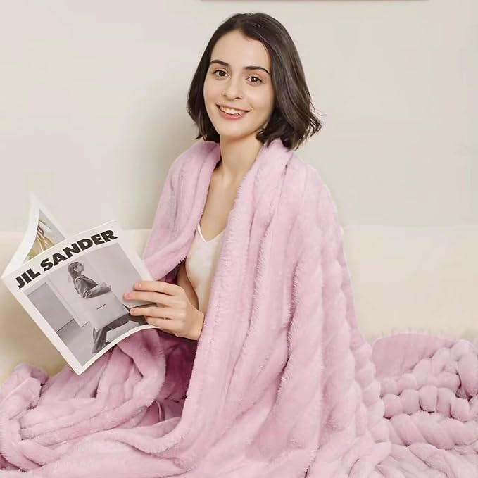 Aganear Fluffy Throw Blanket for Couch, 3D Ribbed Jacquard Warm Fuzzy Blanket - Image 6