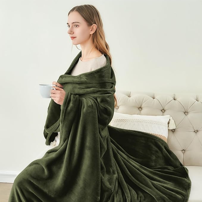 BEDELITE Fleece Blanket Olive Green Throw Blankets - Image 4