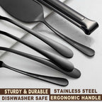 BEWOS Black 20-Piece Serving Set, Black Slotted Spoons & Tongs, Forks, Cake Server & Butter Knife, Stainless Steel, Dishwasher Safe