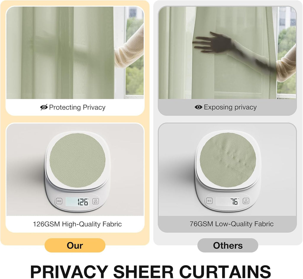 Anmao Non-See-Through Sage Green Privacy Semi Sheer Curtains for Living Room 84 Inch Length 2 Panels Set, Light Filtering that Let Light in Rod Pocket Window Drapes for Bedroom, 52W x 84L, Sage
