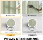Anmao Non-See-Through Sage Green Privacy Semi Sheer Curtains for Living Room 84 Inch Length 2 Panels Set, Light Filtering that Let Light in Rod Pocket Window Drapes for Bedroom, 52W x 84L, Sage