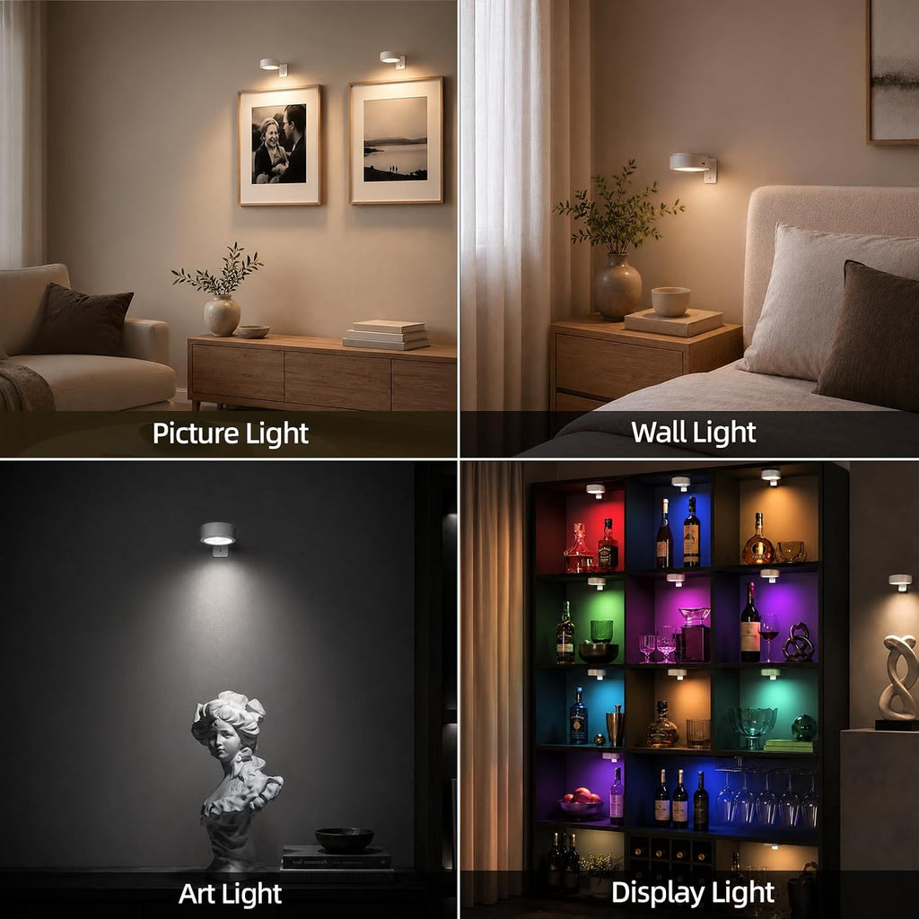 EZVALO Picture Lights for Wall, 2000mAh Rechargeable Battery Magnetic Poster Lights with 3 Color Temps & 12 RGB, Remote Dimmable Timer Painting Light, Wall Decor Light for Art Display, Frame (3 Pack)