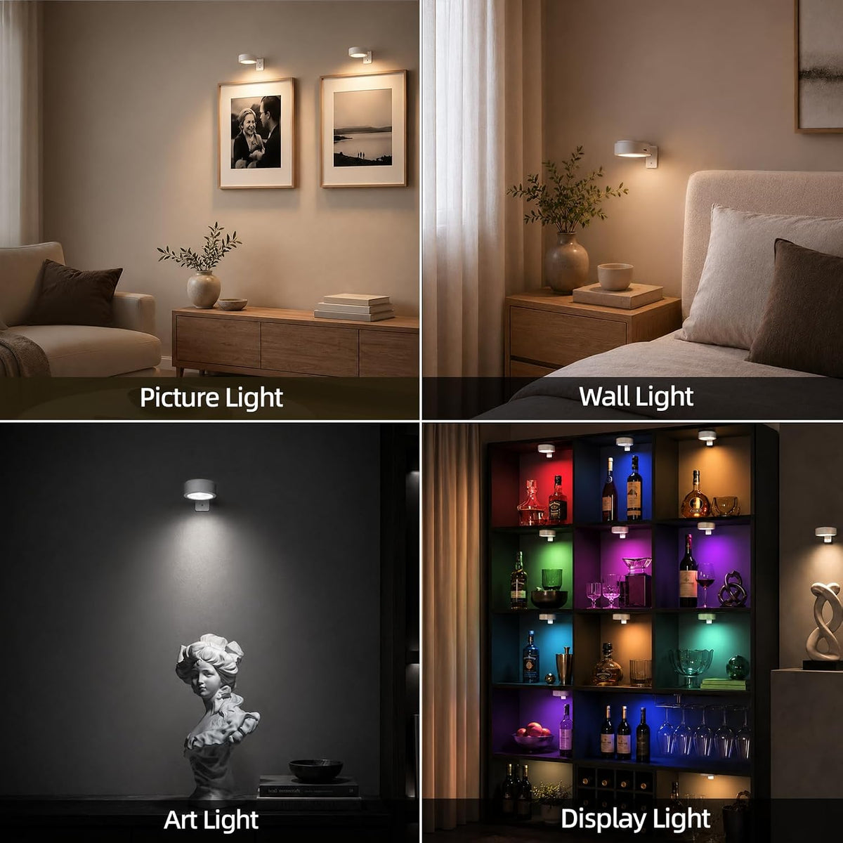 EZVALO Picture Lights for Wall, 2000mAh Rechargeable Battery Magnetic Poster Lights with 3 Color Temps & 12 RGB, Remote Dimmable Timer Painting Light, Wall Decor Light for Art Display, Frame (3 Pack)