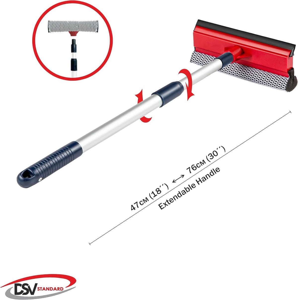 DSV Squeegee for Window Cleaning with Long Handle, 2-in-1 Window Squeege for Home, Car Windshield, Mirror, Glass Cleaning with Extension Pole 18"-30"