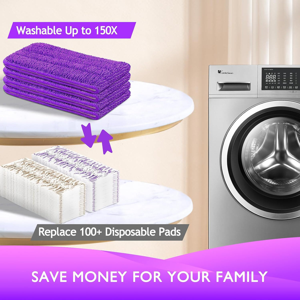 Reusable Power Mop Refill Pads Compatible with Swiffer PowerMop