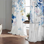 Blue Eucalyptus Curtains for Living Room 84" Length Watercolor Leaf Plant Spring Summer Blue and White Semi-Sheer Curtains for Bedroom Kitchen Windows,Botanical Nature Light Blue Gold Curtain, 2 Pack