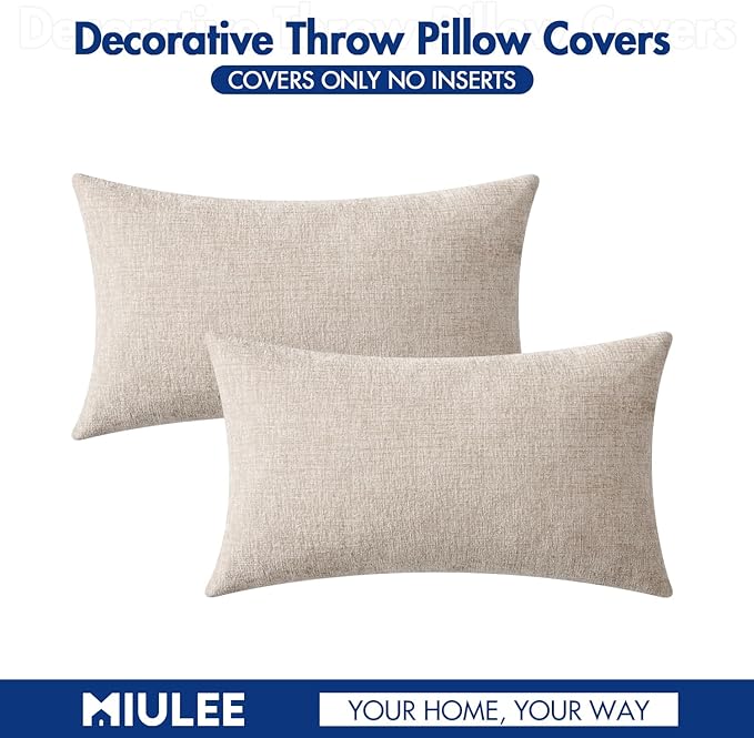 MIULEE Pack of 2 Couch Throw Pillow Covers 12x20 Inch Soft Light Brown Chenille - Image 6