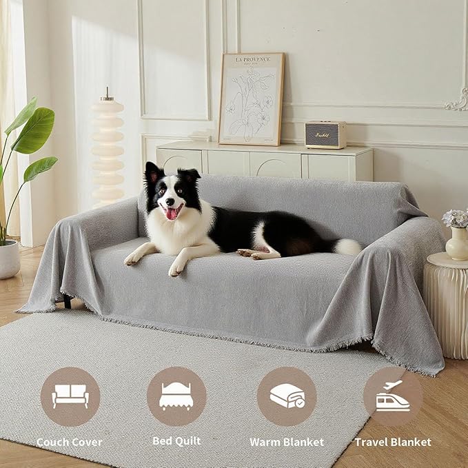 Couch Cover for Dogs, Boho Sofa Covers for 3 Cushion Couch, Chenille Sofa - Image 3