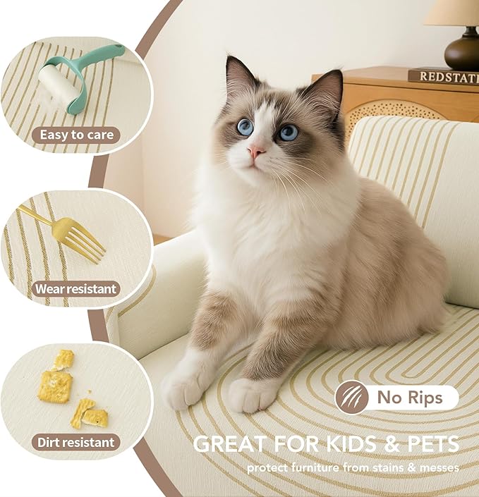Boho Sofa Covers for 3 Cushion Couch, Chenille Sofa Slipcover for Pets Washable - Image 3
