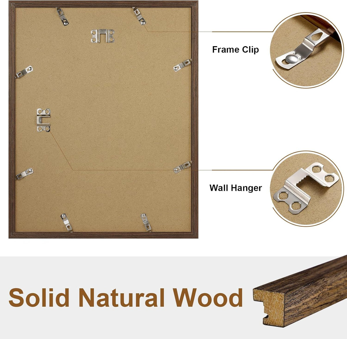 Vittanly 11x14 Picture Frame, Solid Wood Frame with Plexiglass, Brown