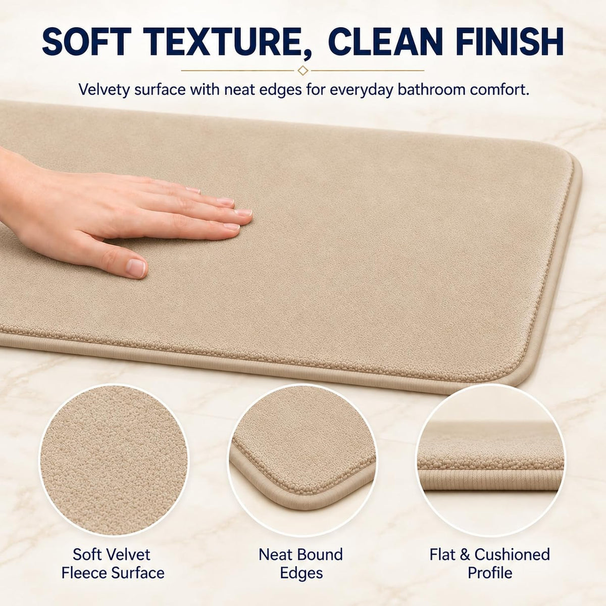 Beige Bath Mat Sets Extra Soft Memory Foam Bathroom Rugs 3 Piece Non Slip Absorbent & Dry Living Mat Sets Washable Bath Carpets with Toilet Rug,Bath Rugs for Bathroom,Tub,Shower,Kitchen,Bedroom