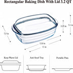 Borosilicate Glass Baking Dish with Glass Lid (3.2, Quarts)