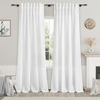 White Semi Sheer Linen Curtains 90 inch Length by Nanspring