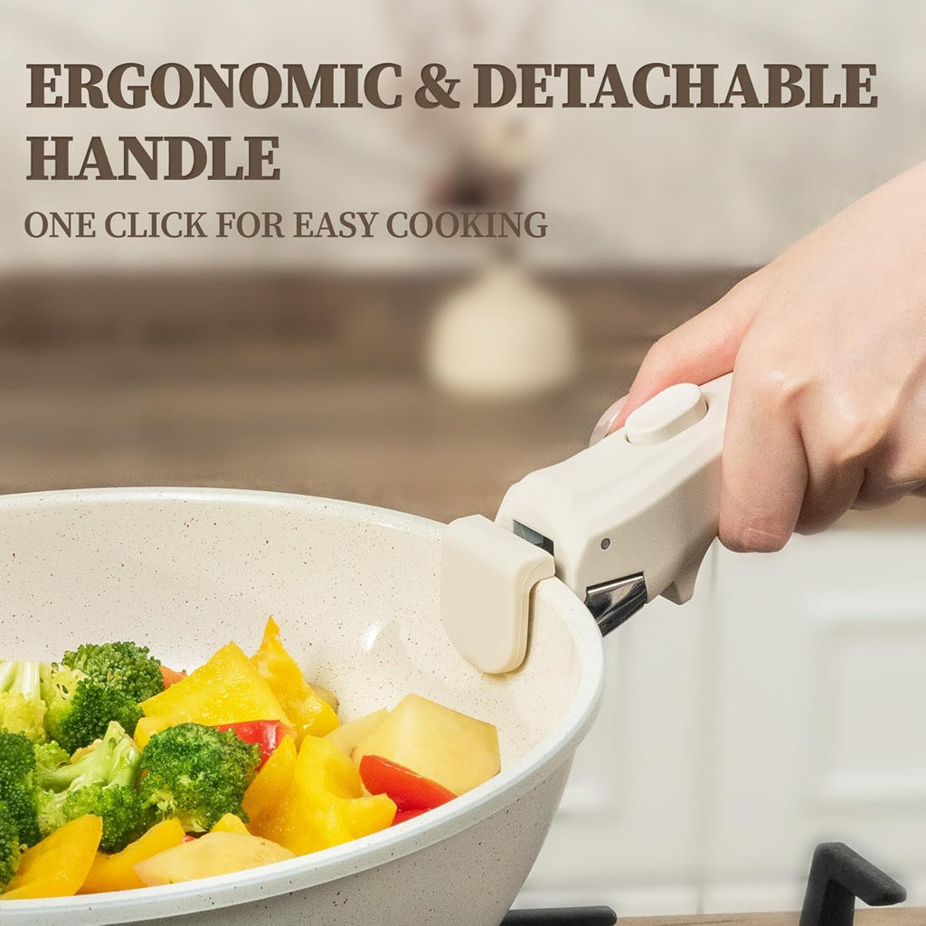Ceramic Cookware Set Nonstick 23Pcs Pots and Pans Detachable Handle