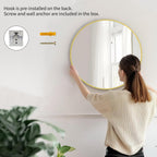 Sunniry Gold Round Mirror, 24 inch Circle Mirror, Brushed Gold Metal Frame