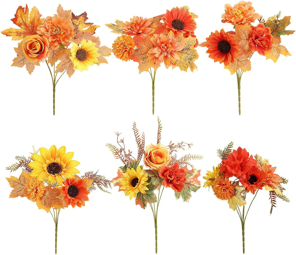 Apipi 6 Bundle Mixed Artificial Fall Flowers for Home Room Table Decor