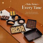Nonstick Bakeware Set 8 Piece - Stackable Baking Pan Set, Oven safe 450°F, Carbon Steel Baking Set with Muffin, Loaf, Cookie Sheets & Roaster, Easy Storage, BPA-Free (Dark Brown)