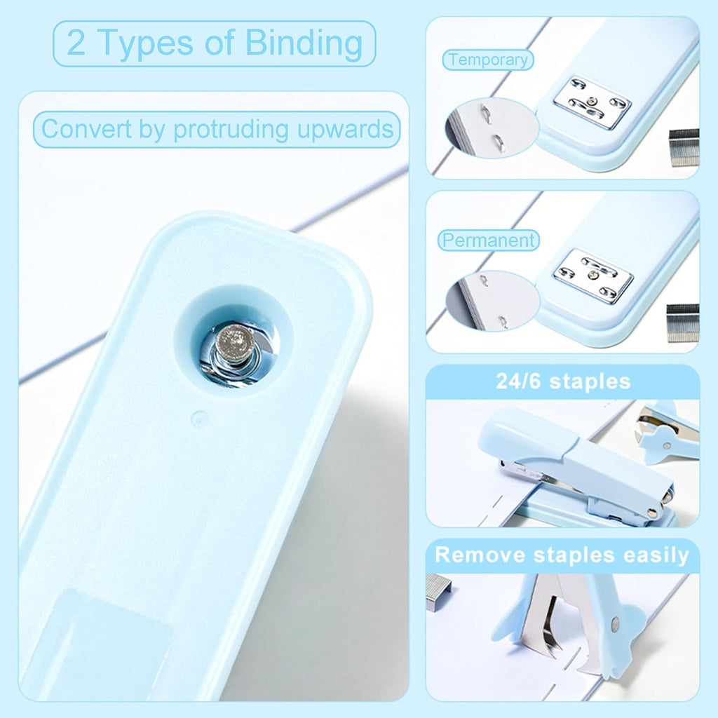 COMFYROOM Desk Accessories with Pen Holder, Office Supplies Desk Organizers and Accessories, Tape Dispenser, Stapler, Staple Remover, Staples, Clips Set, Ruler, Scissor, Pen, Tape (Blue)