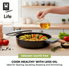 BRA COOKWARE Life Ceramic Nonstick Sauté Pan w/Lid | 12.6 In 4.8Qt Aluminum