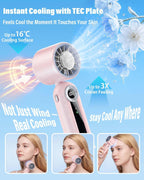 Portable Handheld Fan with Cooling Plate, 199 Speed Settings, High-Speed Personal Mini Fan up to 20000 RPM, USB-C Rechargeable, Wearable for Travel, Outdoor, Office, Home (Pink)