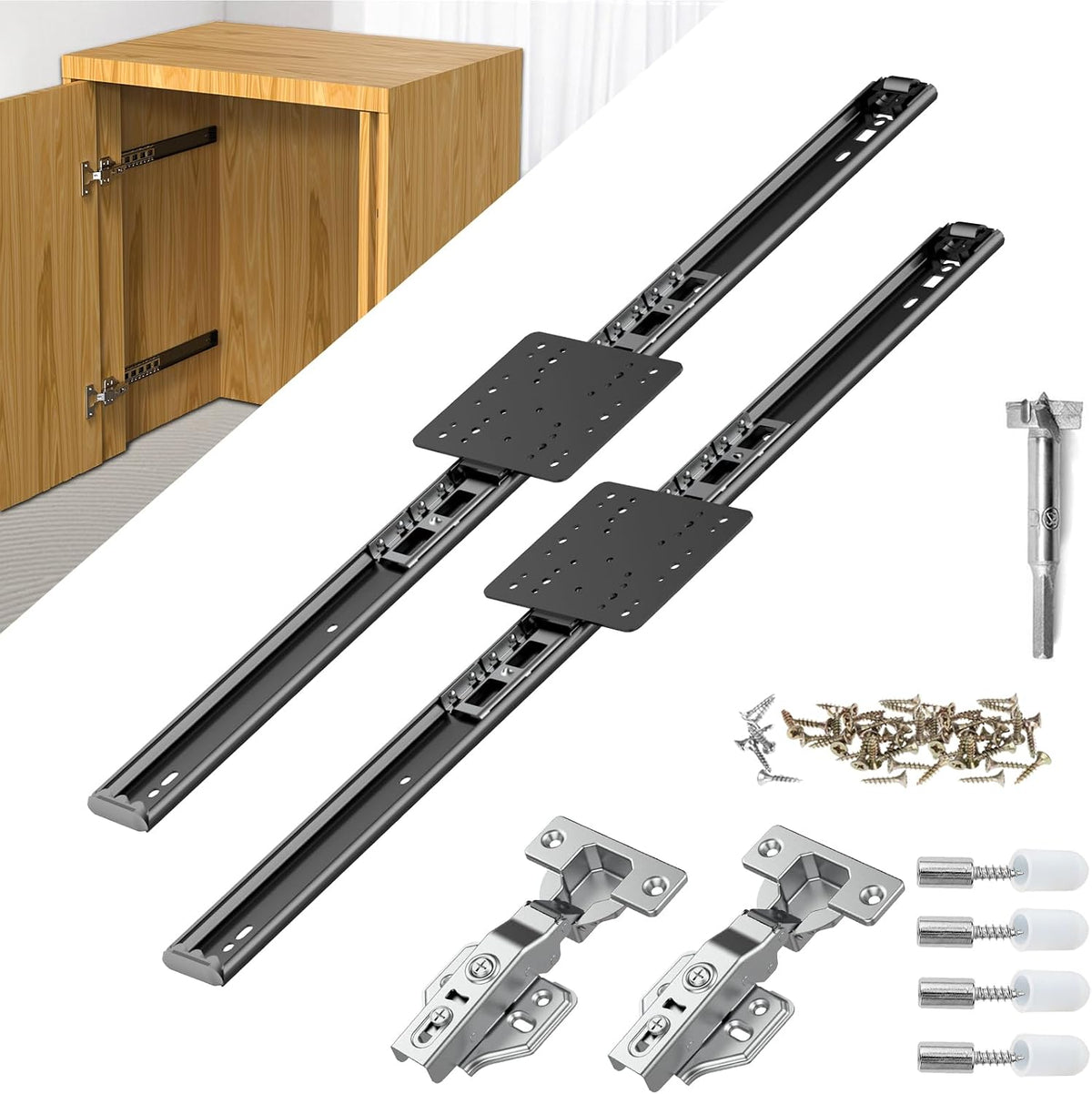 Pocket Door Slide Concealed Hardware Kit for Cabinet Wardrobe, 16in 2-Pack