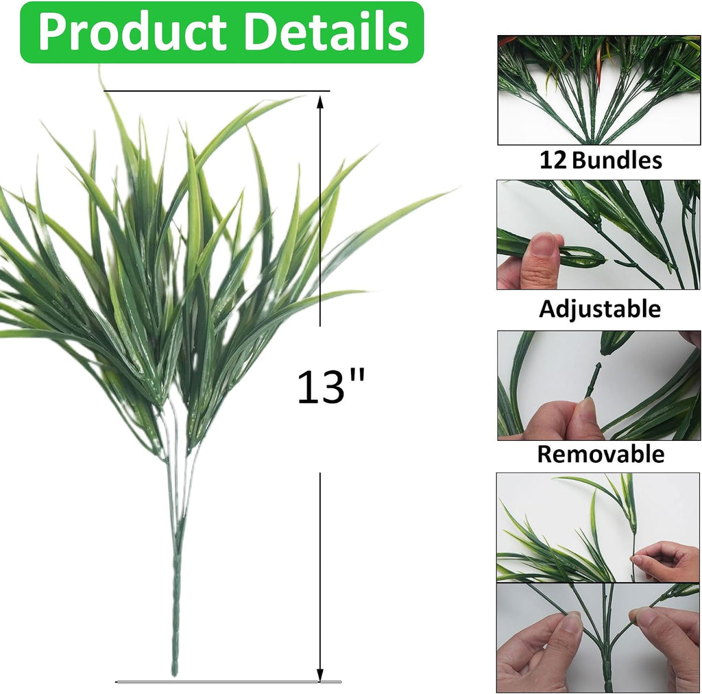 12 Bundles Artificial Greenery Outdoor Shrubs Faux Plants Fake Grasses