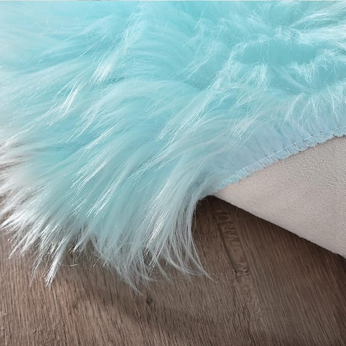 Latepis Light Blue Fluffy 2x6 Rug Runner Teal Shag Washable Area Rugs Faux Fur - Image 6