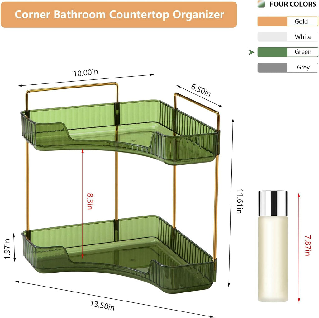 Bathroom Counter Organizer 2 Tiers Perfume Makeup Organizer , Green
