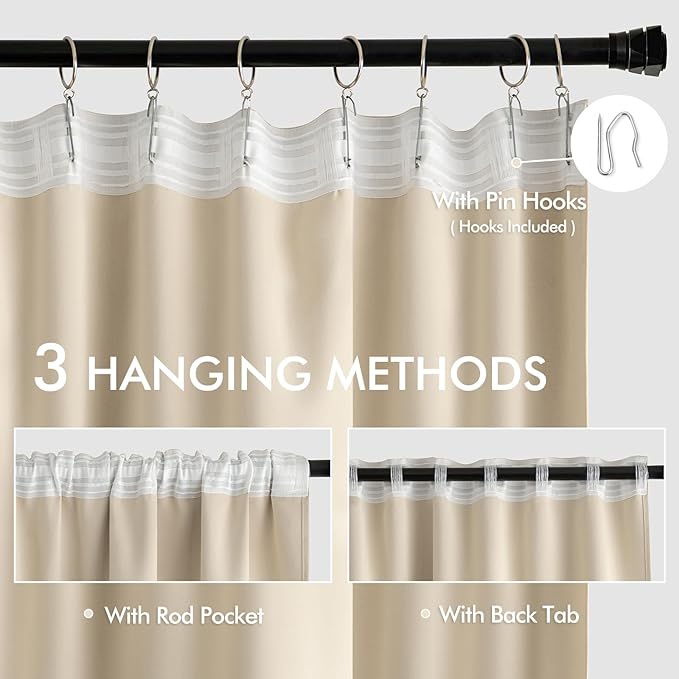 MIULEE Cream Beige Back Tab Light Blocking Curtains 78 Inch Length 2 Panels Set - Image 3