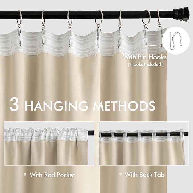 MIULEE Back Tab Cream Beige Curtains 102 Inch Long 2 Panels Set - Image 3