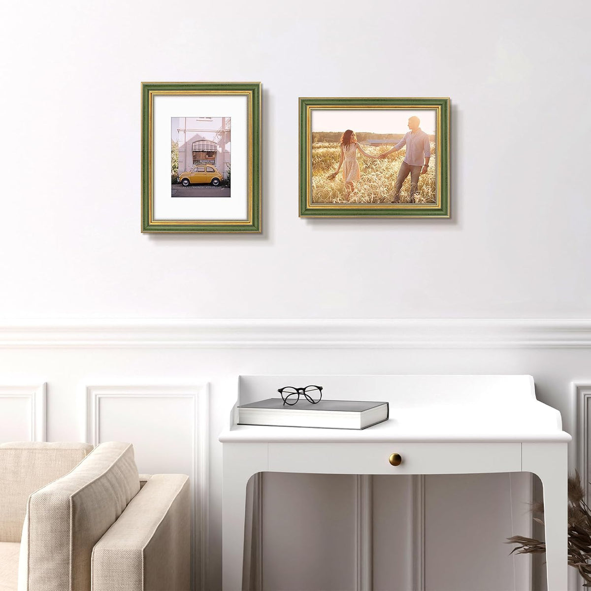 Golden State Art,9x12 Ornate Picture Frame Holds 6x8 Photo,Green Gold